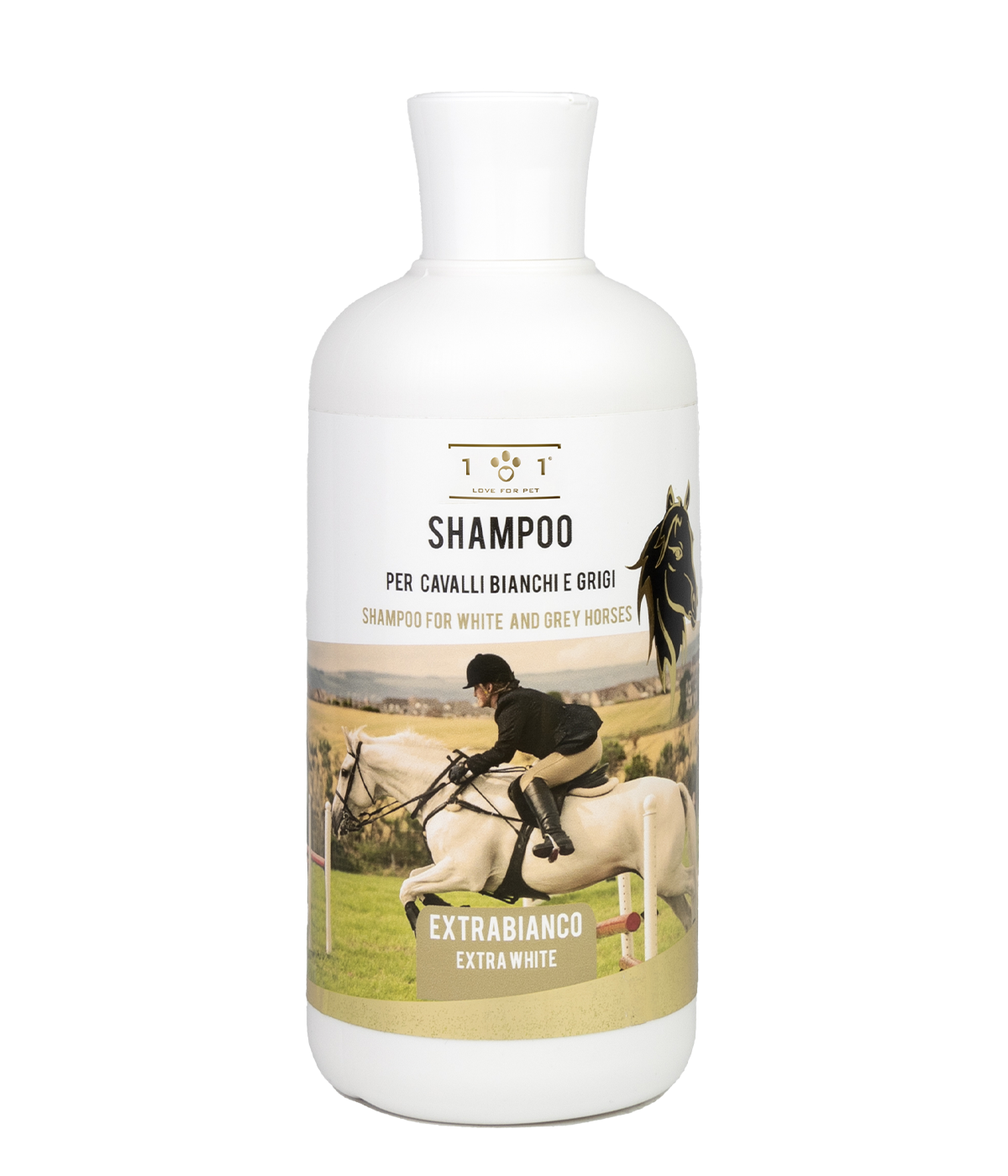 Shampoo cavalli bianchi grigi